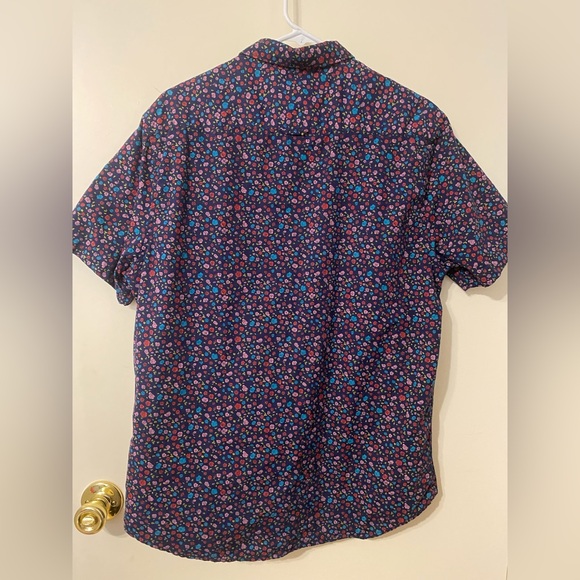 Denim & Flower Men’s Short-Sleeved, Button-Down Navy Floral Rose Slim Fit Shirt - Picture 2 of 8